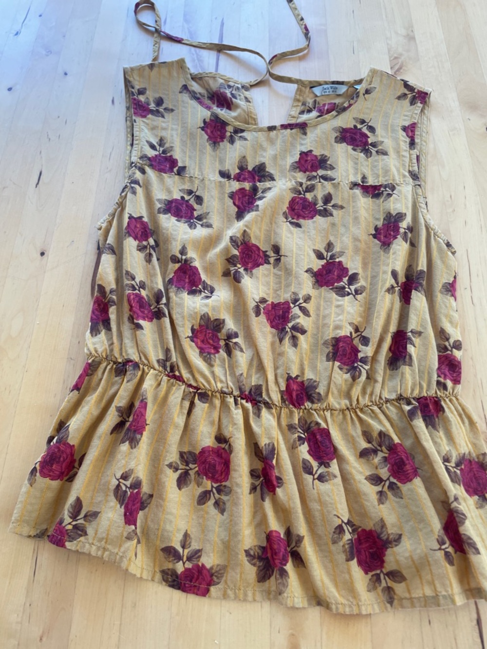 Jack Wills Mustard Yellow Striped Top with Pink Rose Print